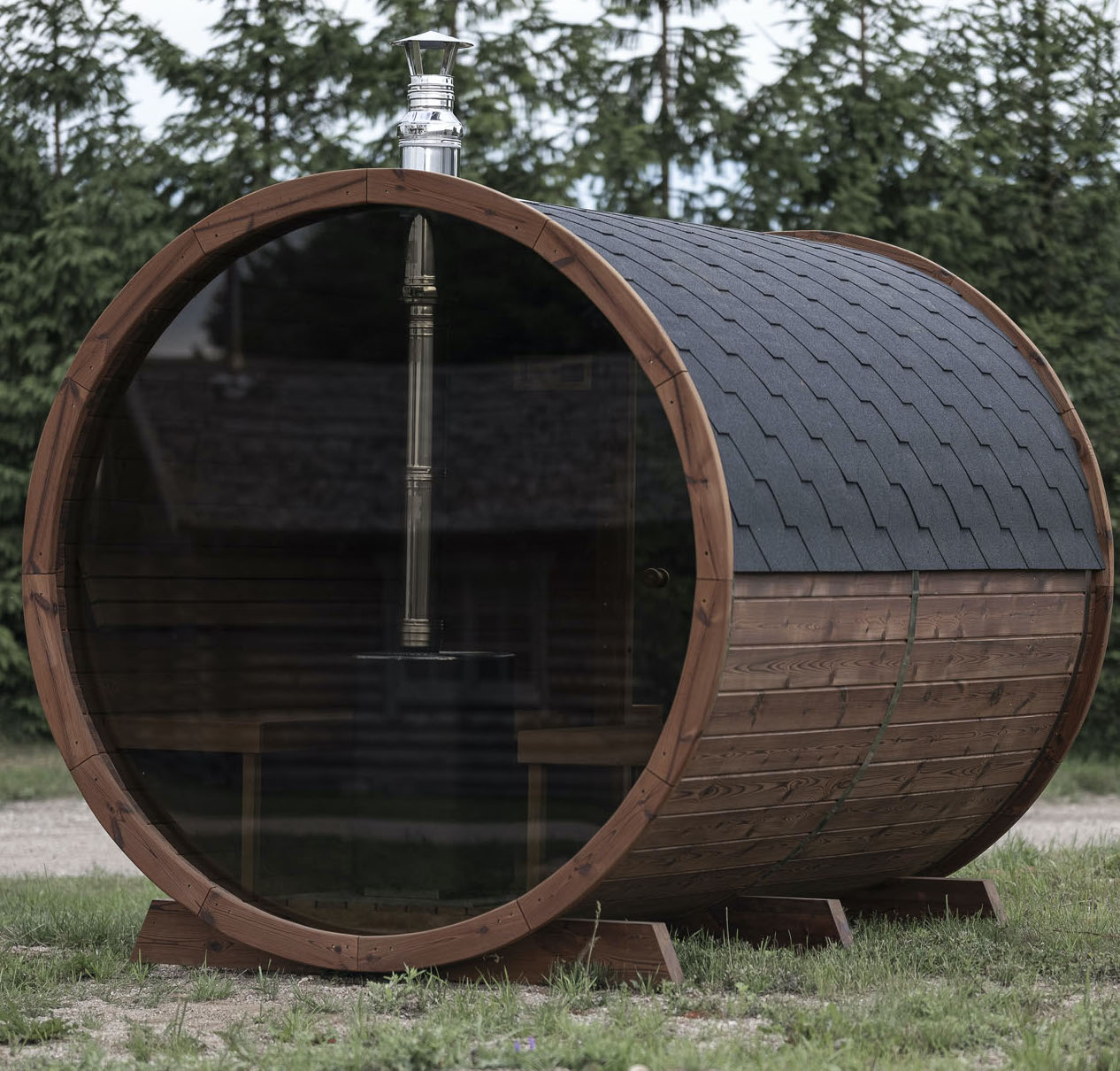 Sauna tonneau extérieur en thermowood