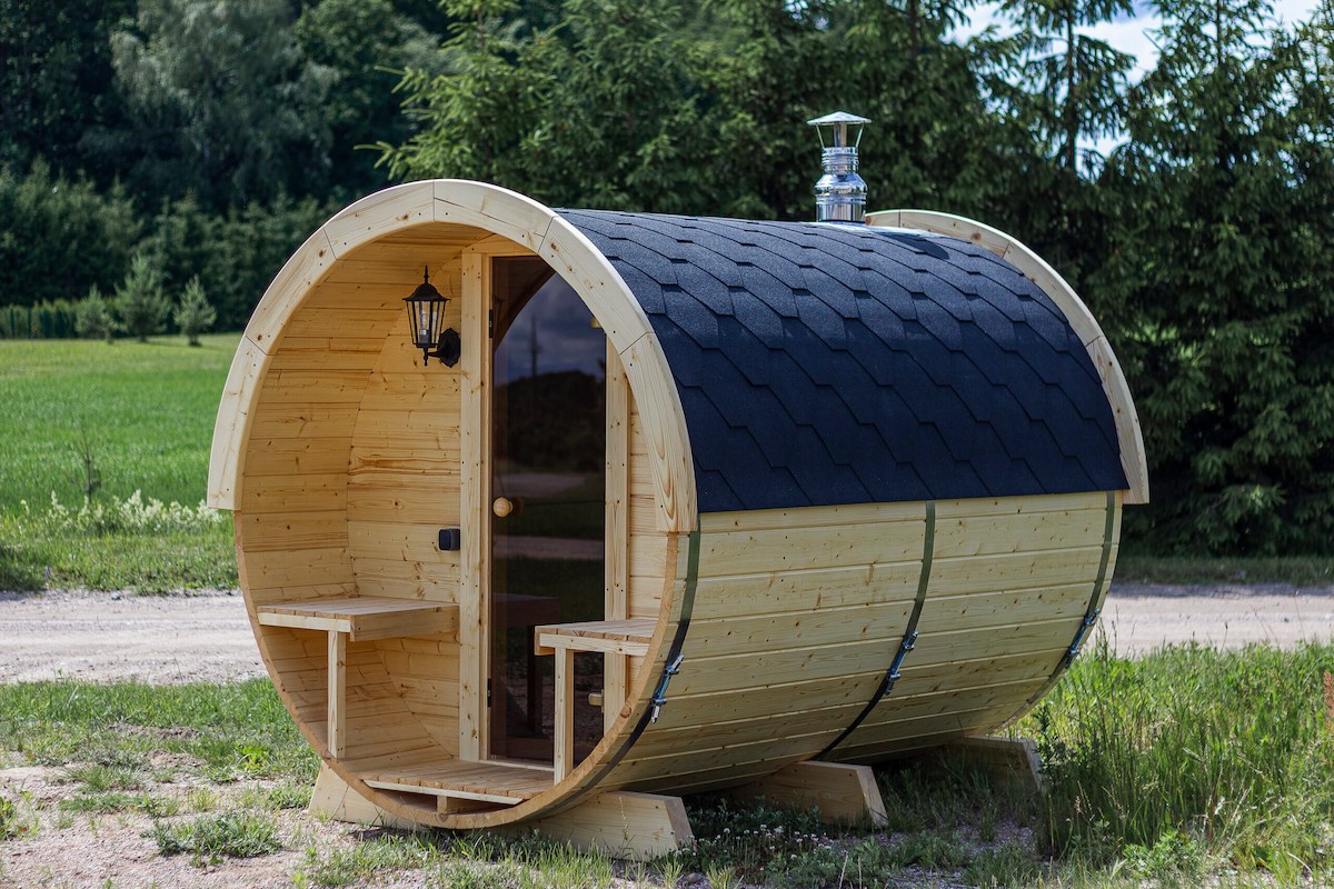 Sauna tonneau extérieur en bois
