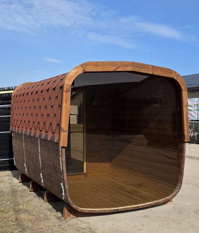 Vitre panoramique d'un sauna rectangulaire